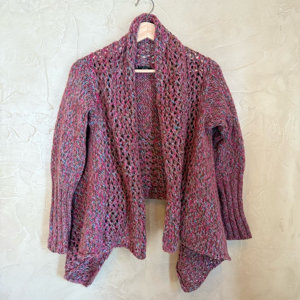 Italian Made Mohair Wool Draped Shrug One Size Pink Mauve Open Knit